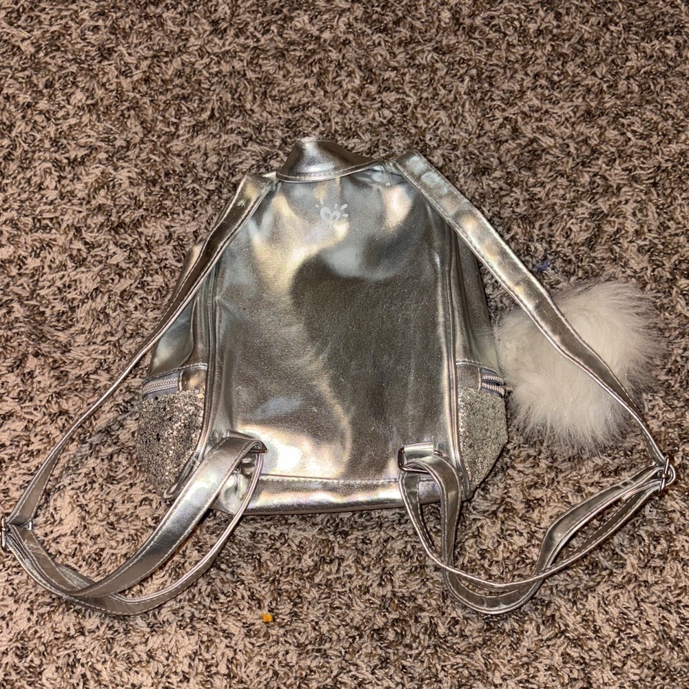 Justice Kids Gold and Silver Unicorn Mini Backpack w Pom Pom - Picture 2 of 6